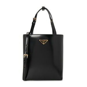 Prada Triangle logo plaque bucket bag black leather handbag